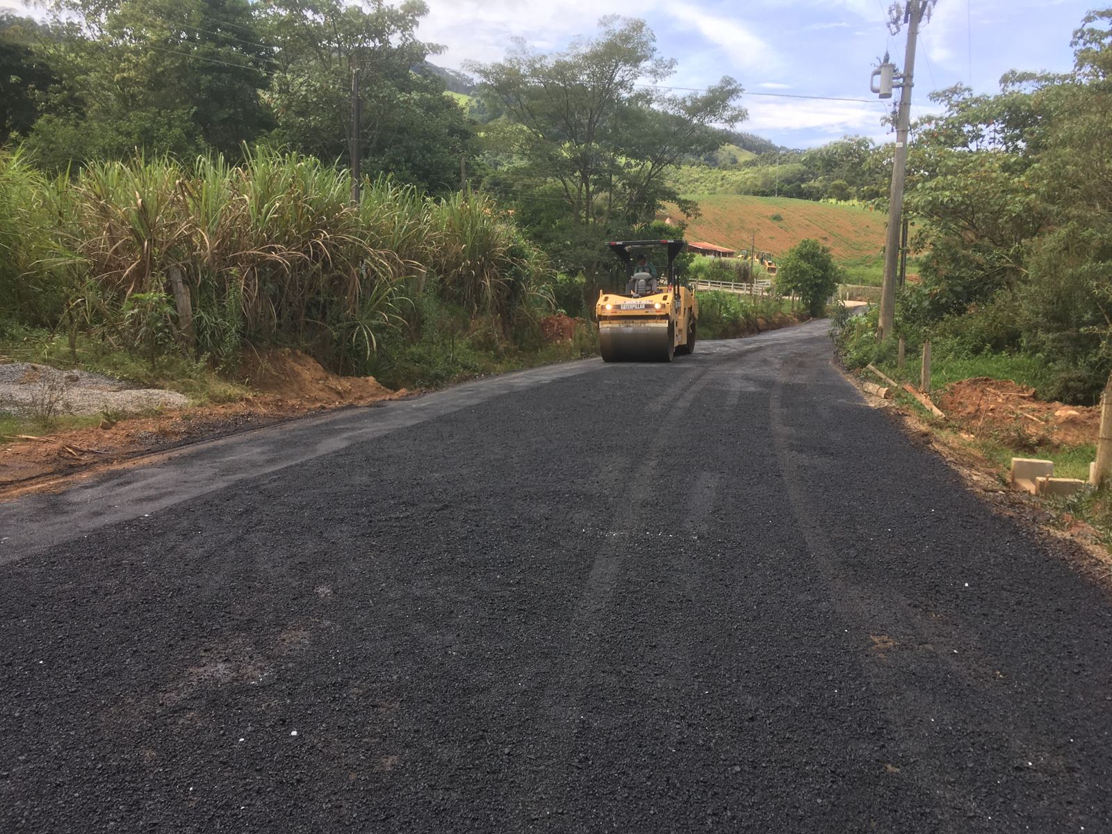 Rolo compactador sobre asfalto novo